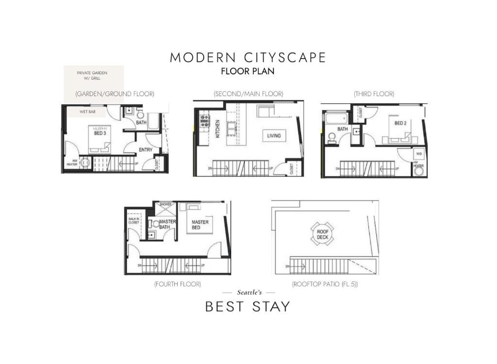 Rooftop Patio With Waterview, Private Garden & Grill 3br 3ba- Modern Cityscape Holiday home Seattle